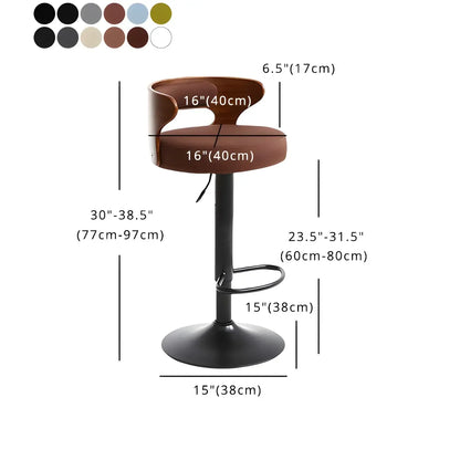 Tabourets de bar pivotants ronds en cuir réglables avec dossier