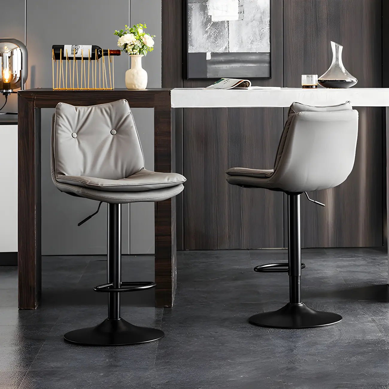 Tabourets de bar pivotants en cuir réglables modernes
