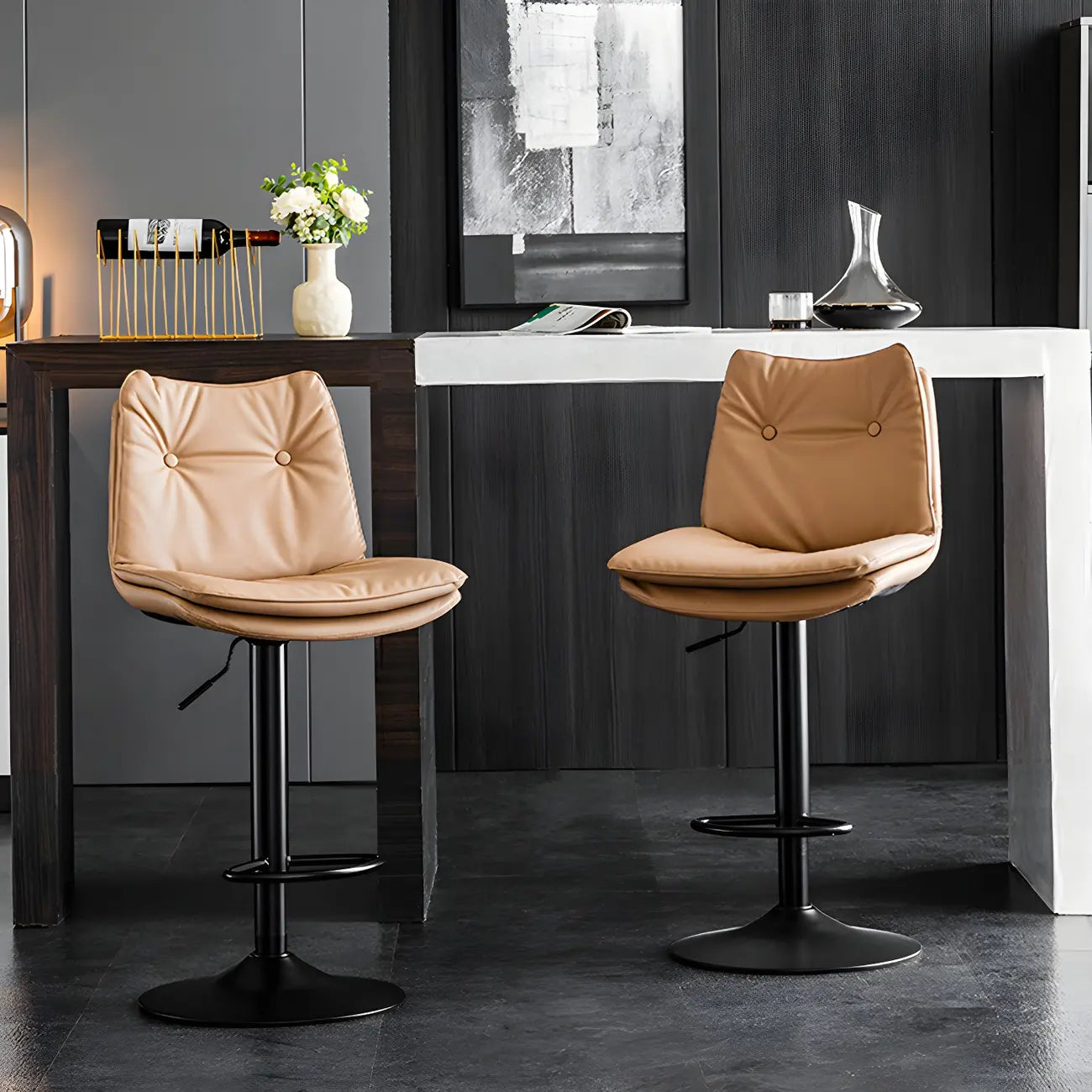 Tabourets de bar pivotants en cuir réglables modernes