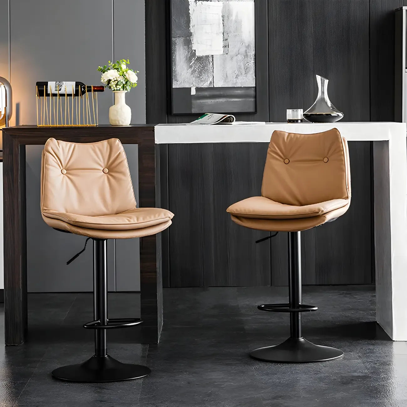 Tabourets de bar pivotants en cuir réglables modernes