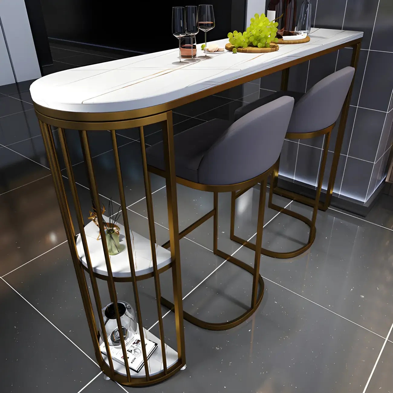 Table de bar moderne en faux marbre avec structure en métal pour la cuisine