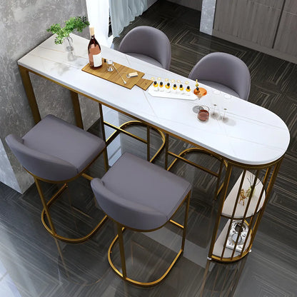 Table de bar moderne en faux marbre avec structure en métal pour la cuisine