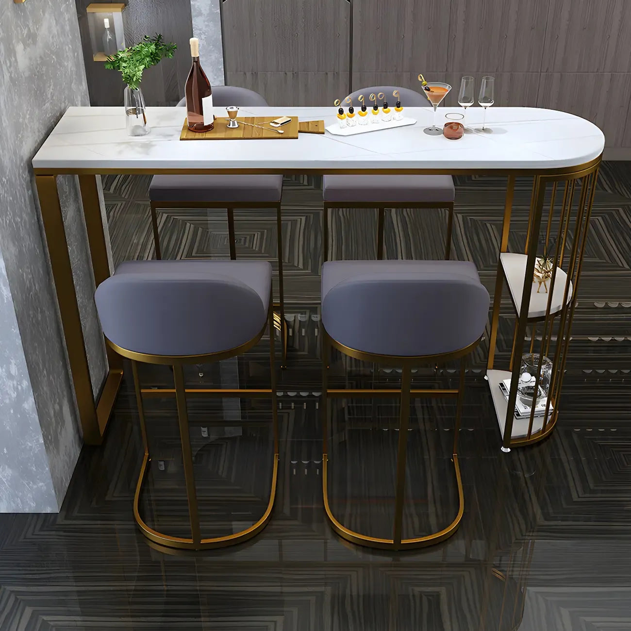 Table de bar moderne en faux marbre avec structure en métal pour la cuisine