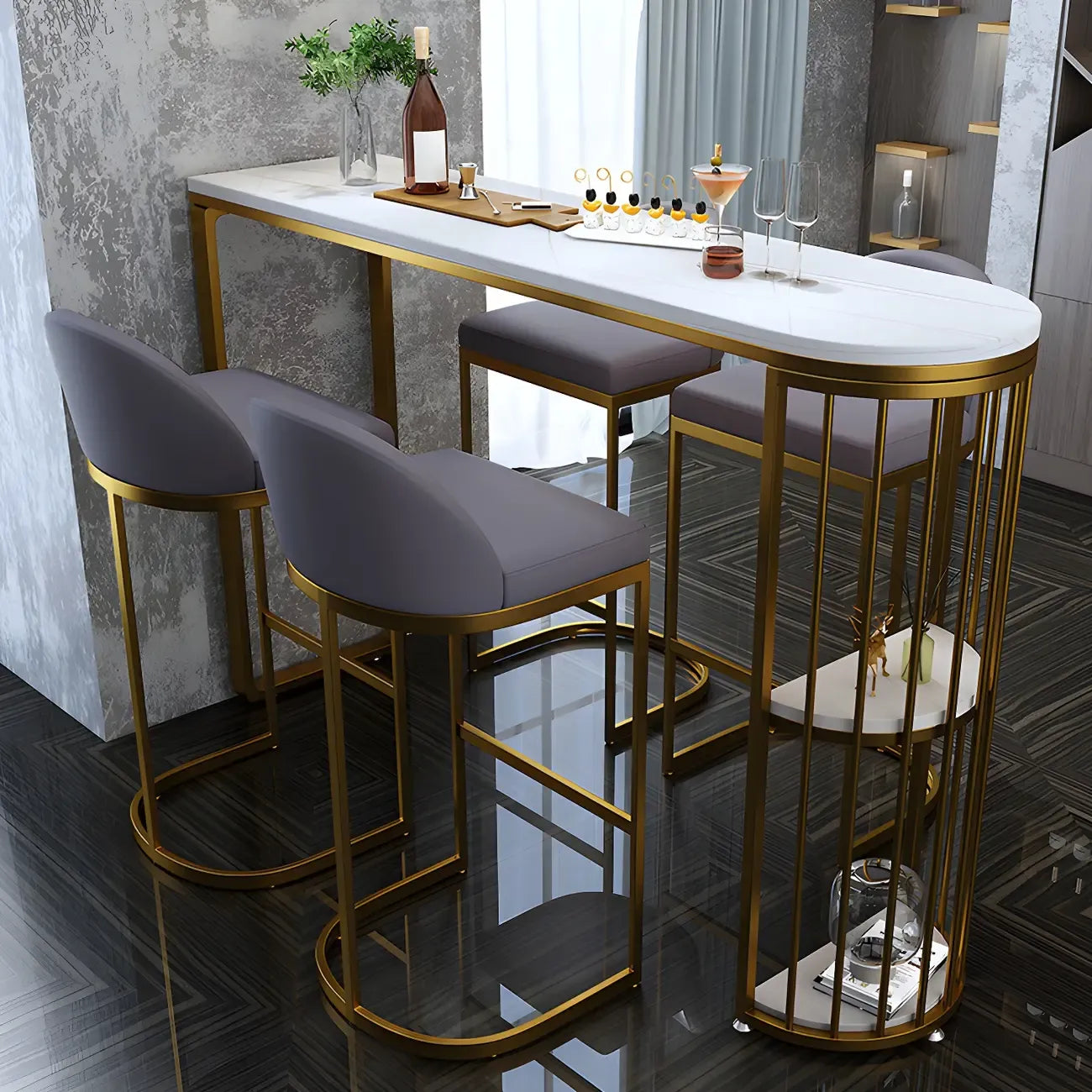 Table de bar moderne en faux marbre avec structure en métal pour la cuisine