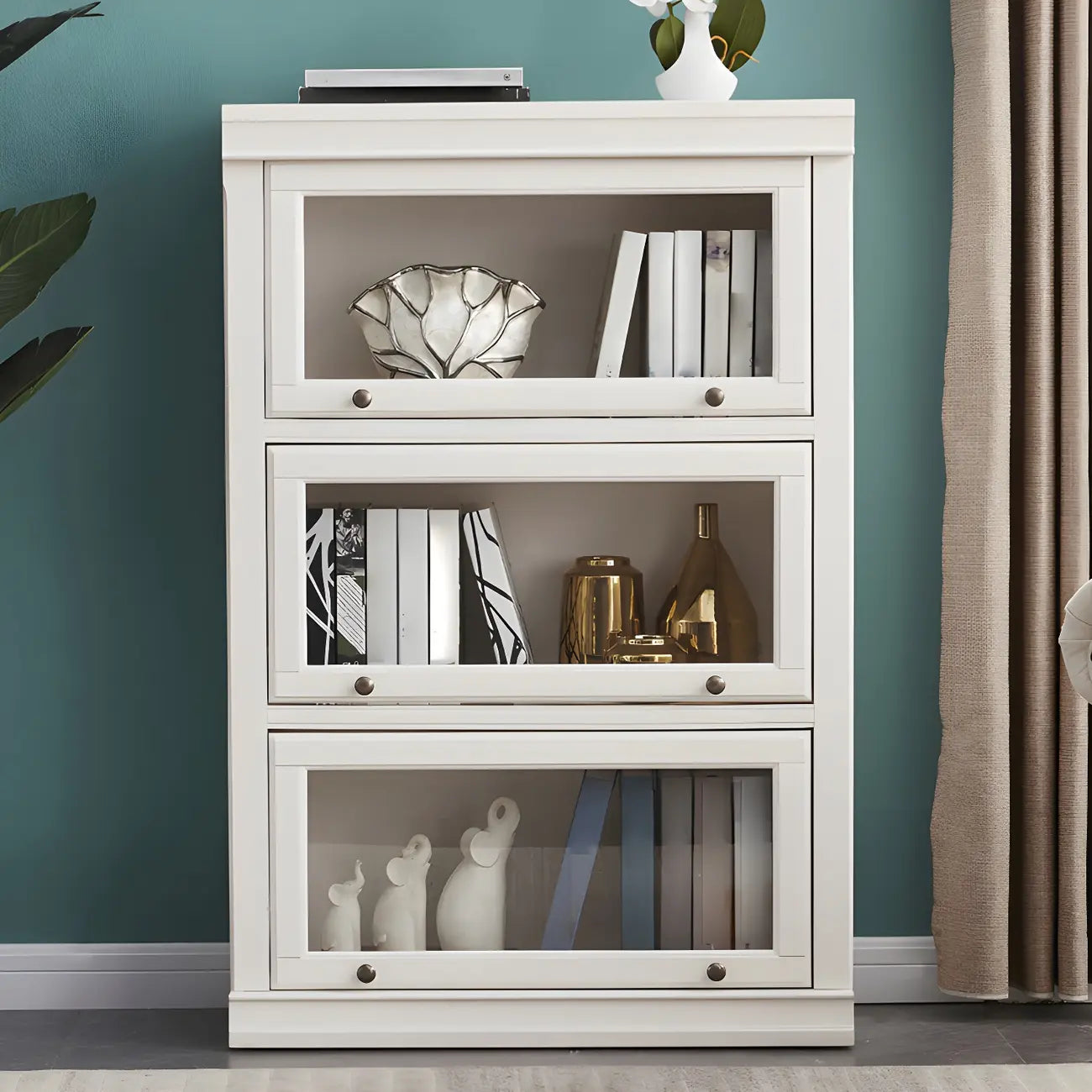 Bibliothèque verticale contemporaine à 3 niveaux en bois blanc