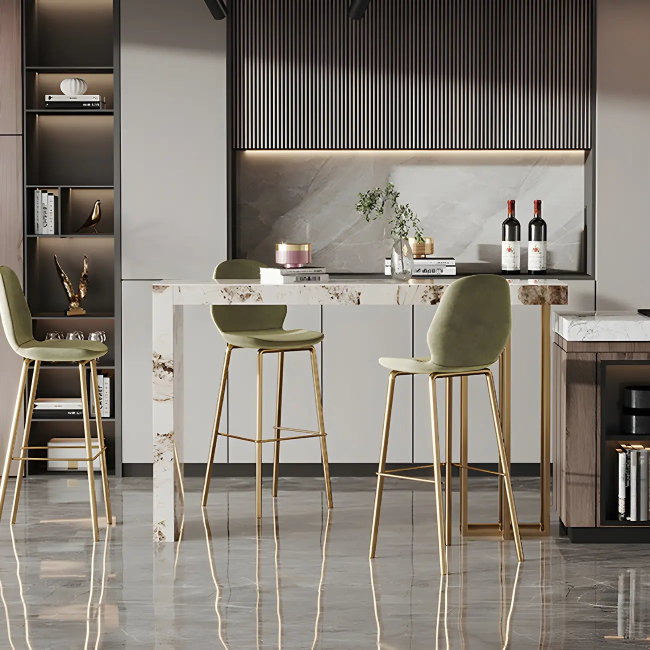 Tables de bar rectangulaires Glam Pandora en pierre dorée