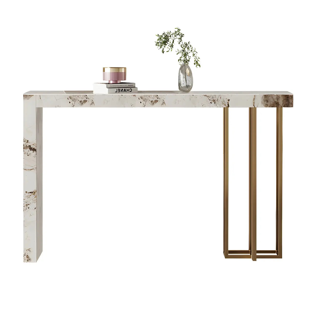 Tables de bar rectangulaires Glam Pandora en pierre dorée