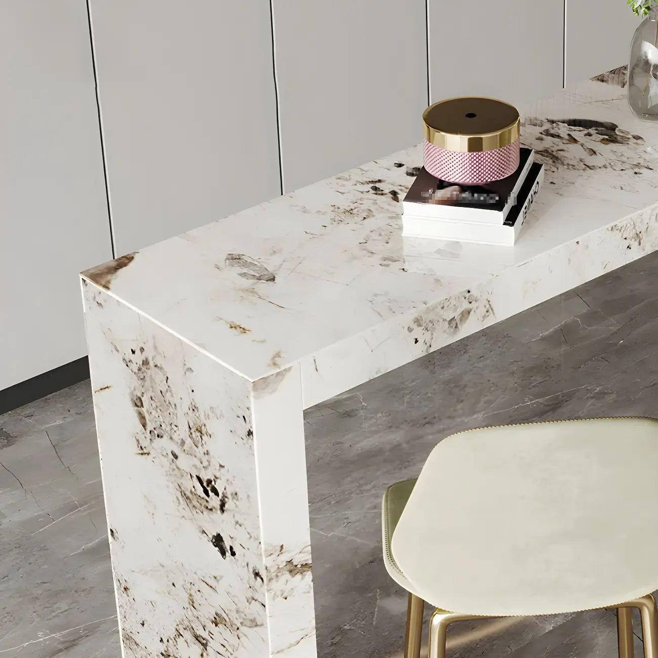 Tables de bar rectangulaires Glam Pandora en pierre dorée