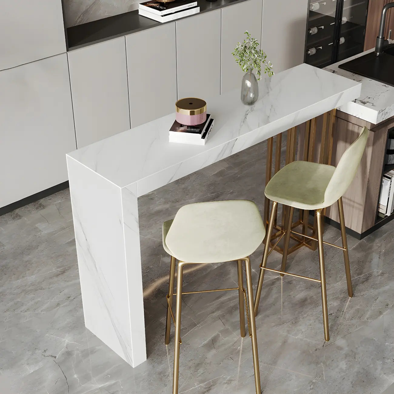 Tables de bar rectangulaires Glam Pandora en pierre dorée