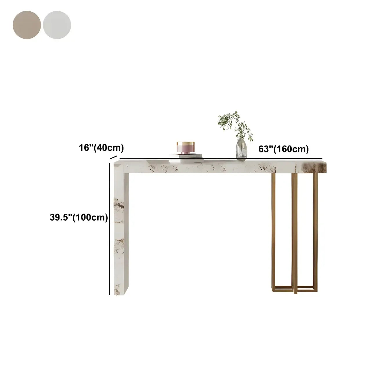 Tables de bar rectangulaires Glam Pandora en pierre dorée