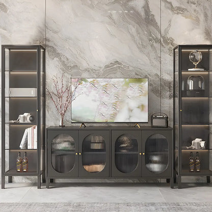 Élégante vitrine moderne en métal noir et verre.