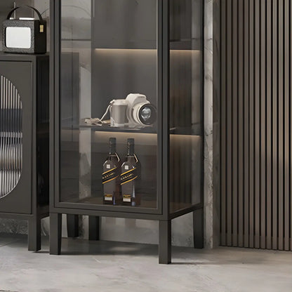 Élégante vitrine moderne en métal noir et verre.