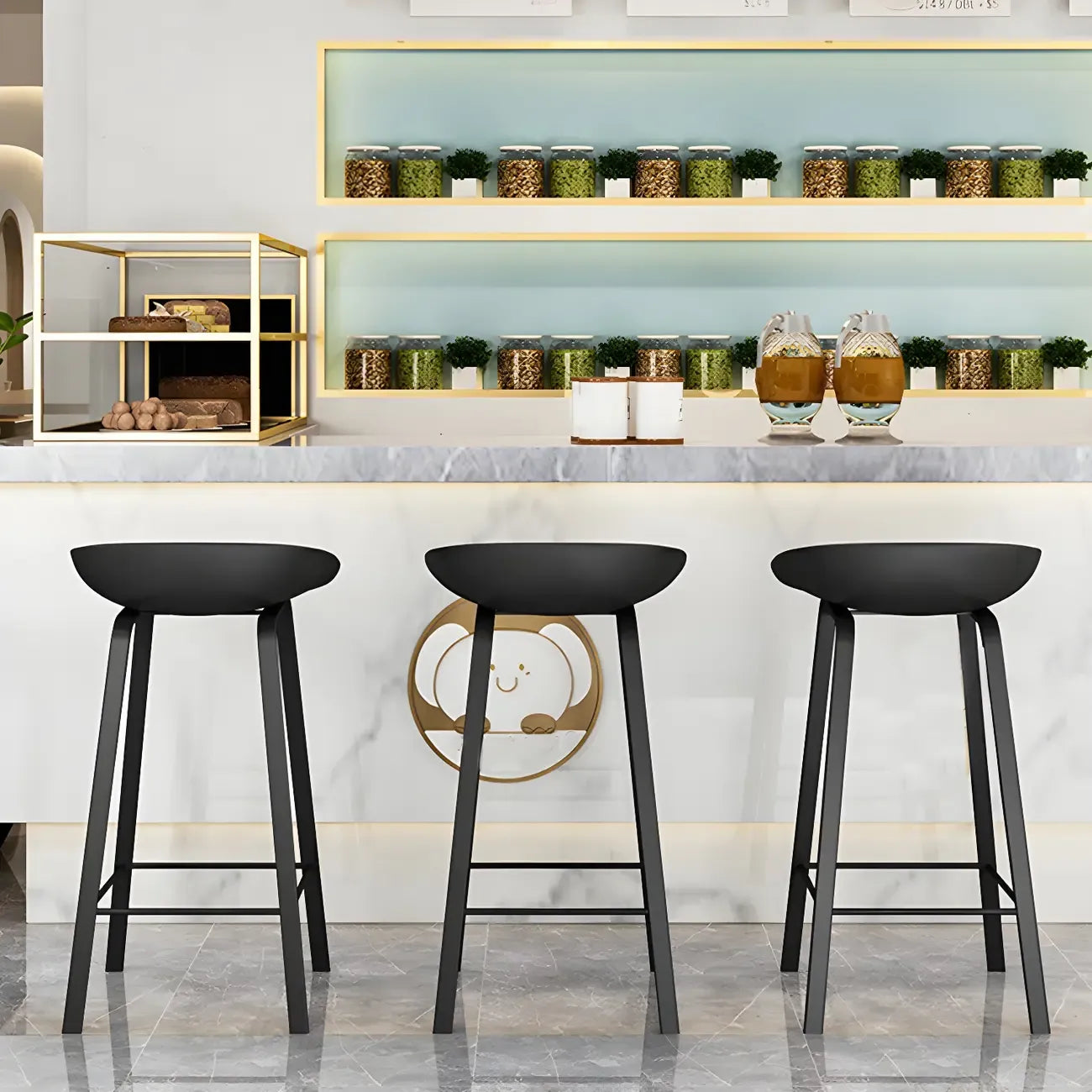 Tabouret de bar ergonomique au design élégant et contemporain en métal noir