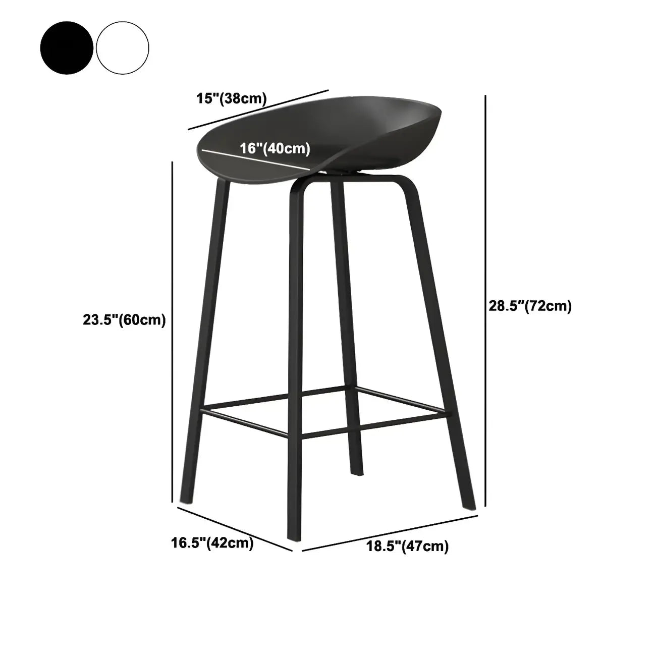 Tabouret de bar ergonomique au design élégant et contemporain en métal noir