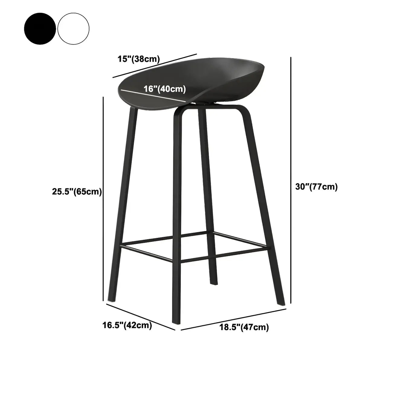 Tabouret de bar ergonomique au design élégant et contemporain en métal noir