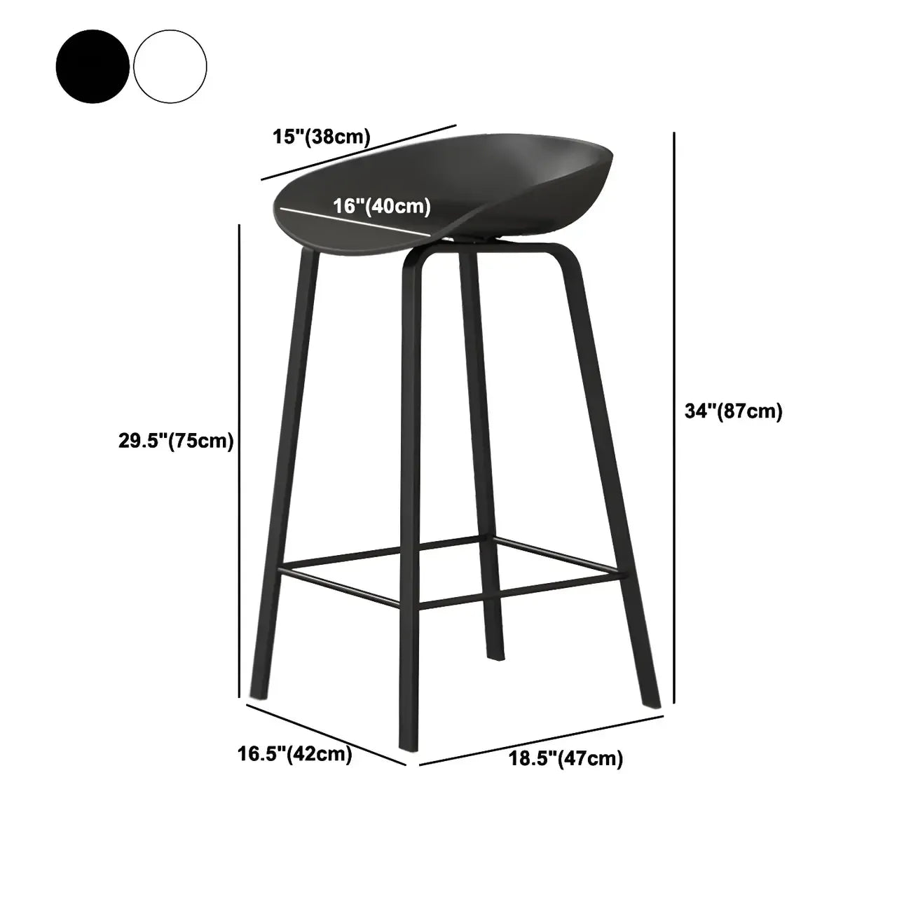 Tabouret de bar ergonomique au design élégant et contemporain en métal noir