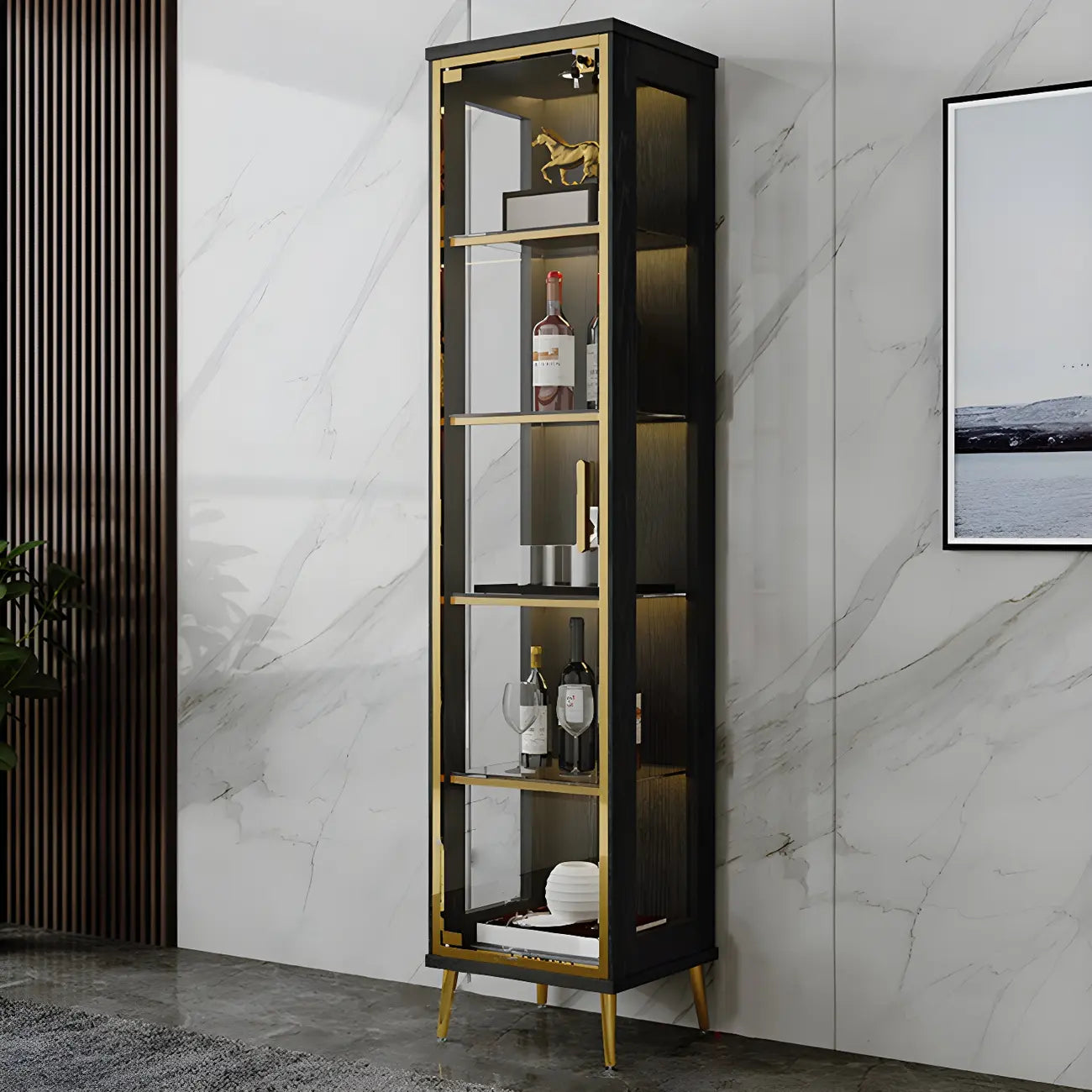 Vitrine glamour en bois noir et verre