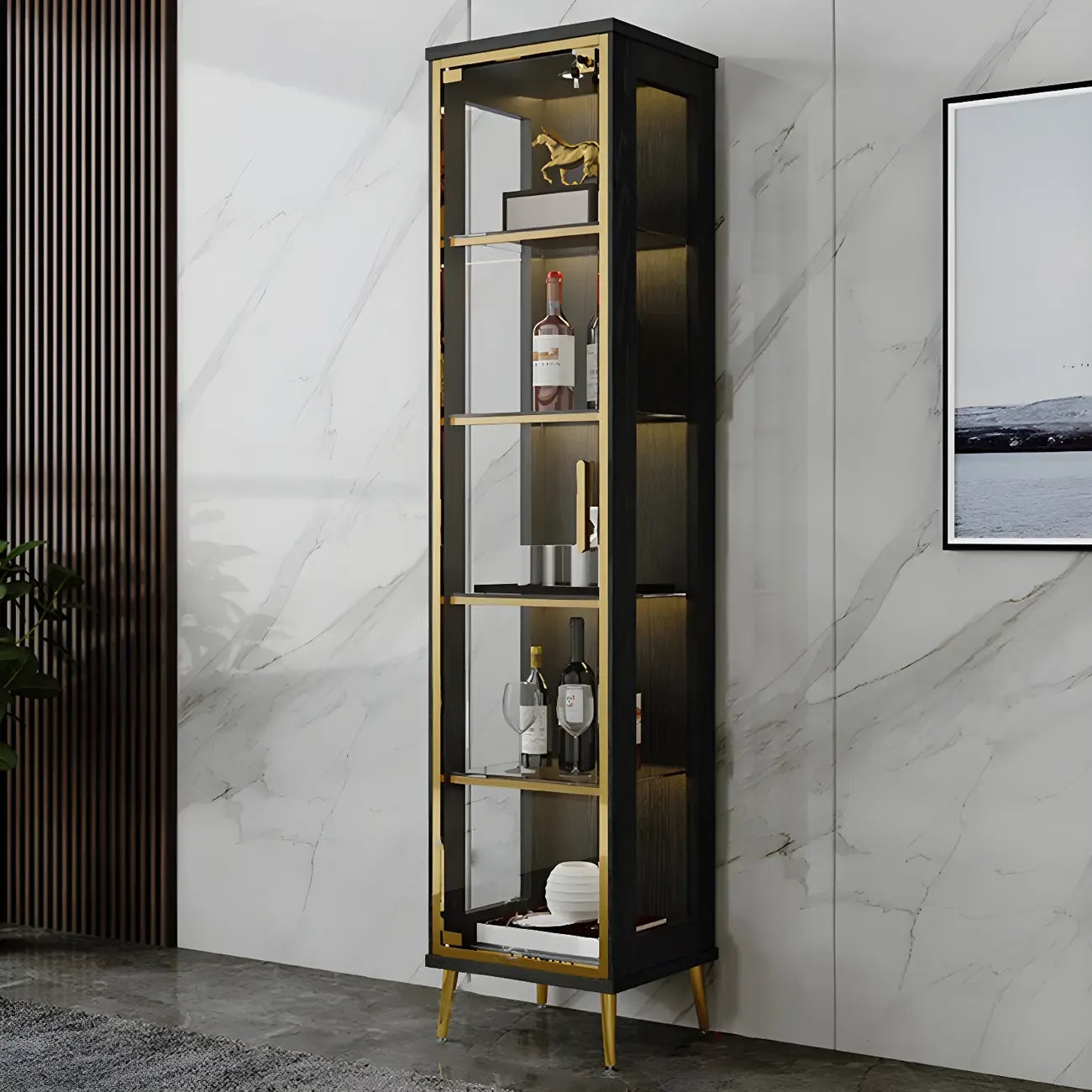 Vitrine glamour en bois noir et verre