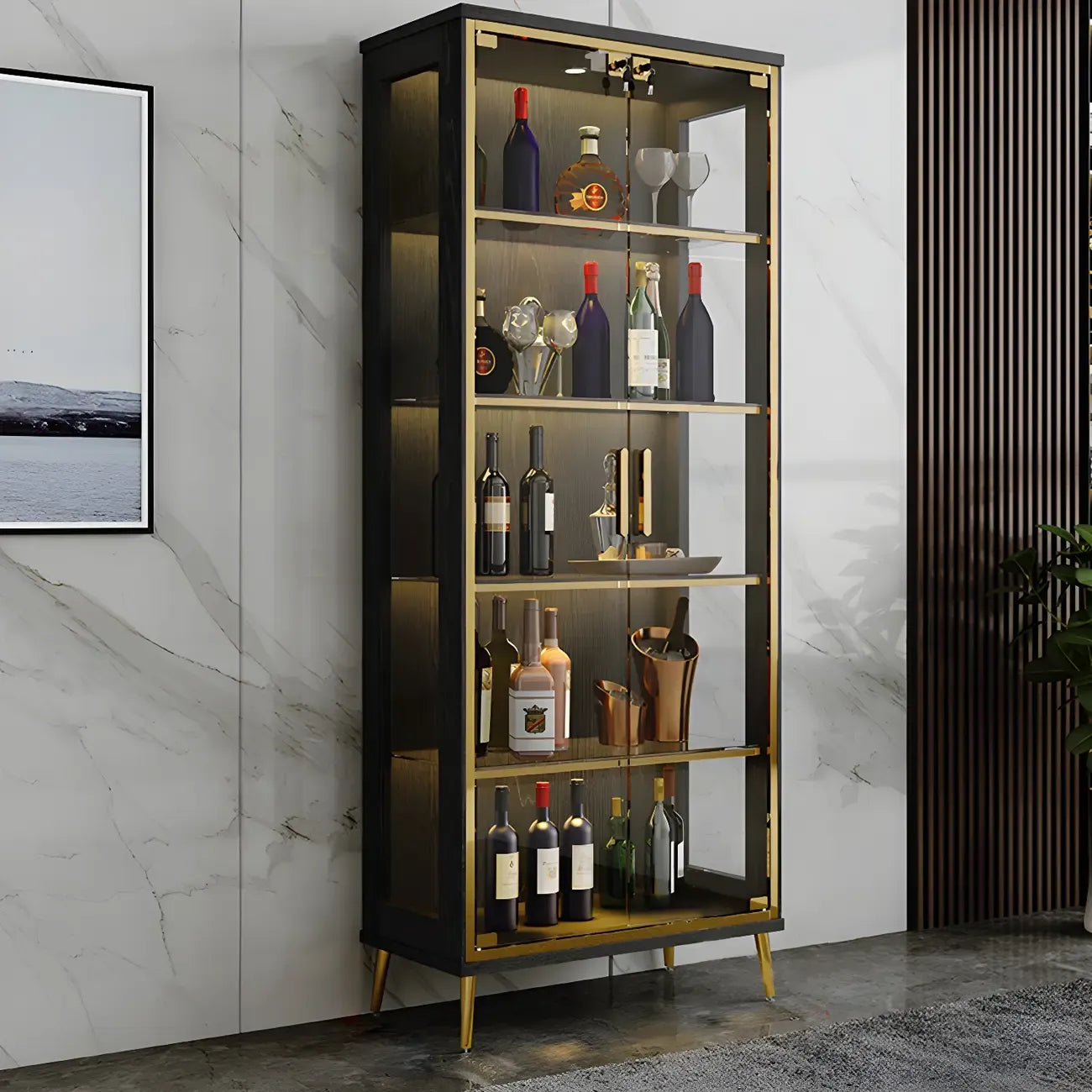 Vitrine glamour en bois noir et verre