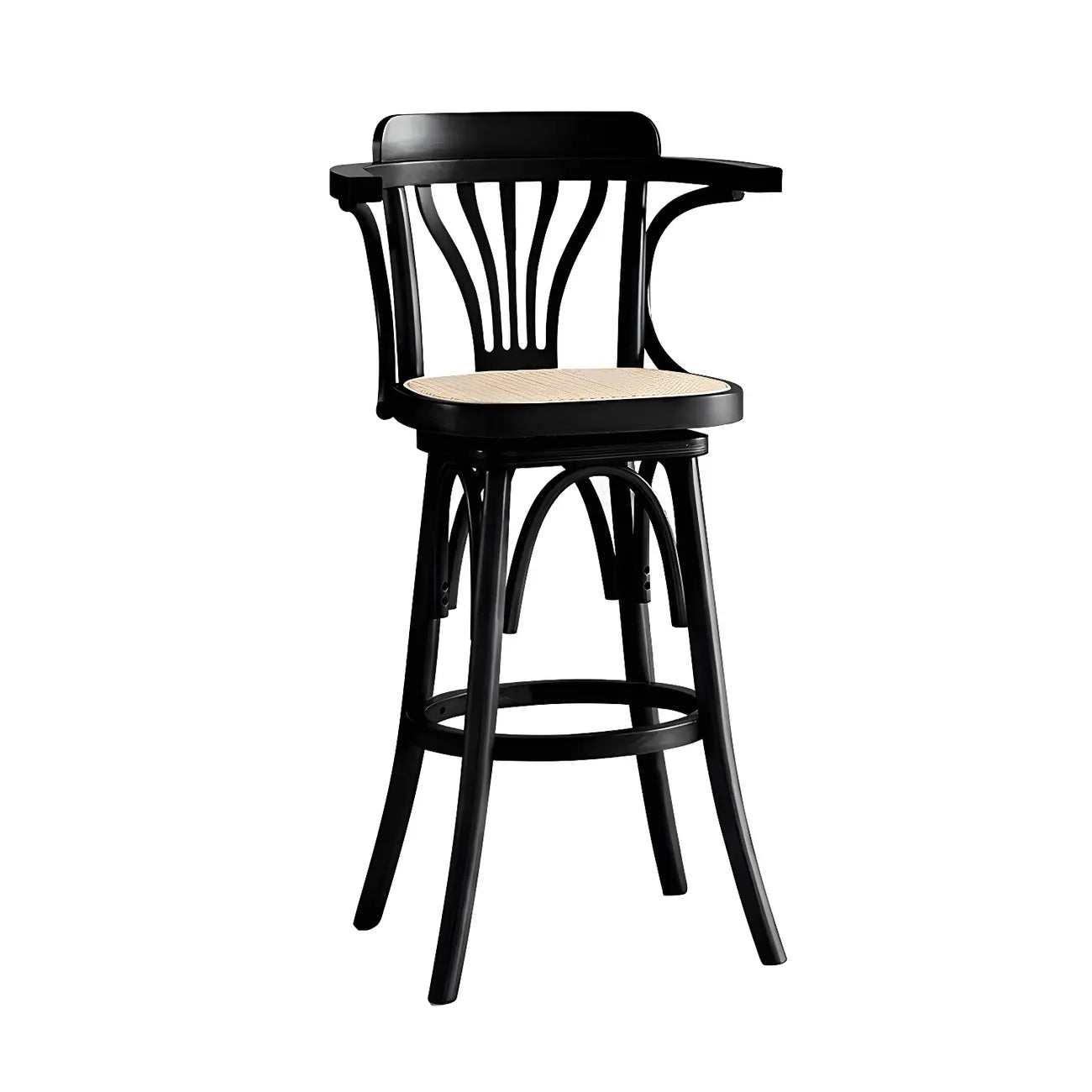 Tabouret de bar bas en rotin carré intemporel, marron/noir