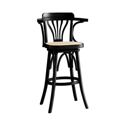 Tabouret de bar bas en rotin carré intemporel, marron/noir