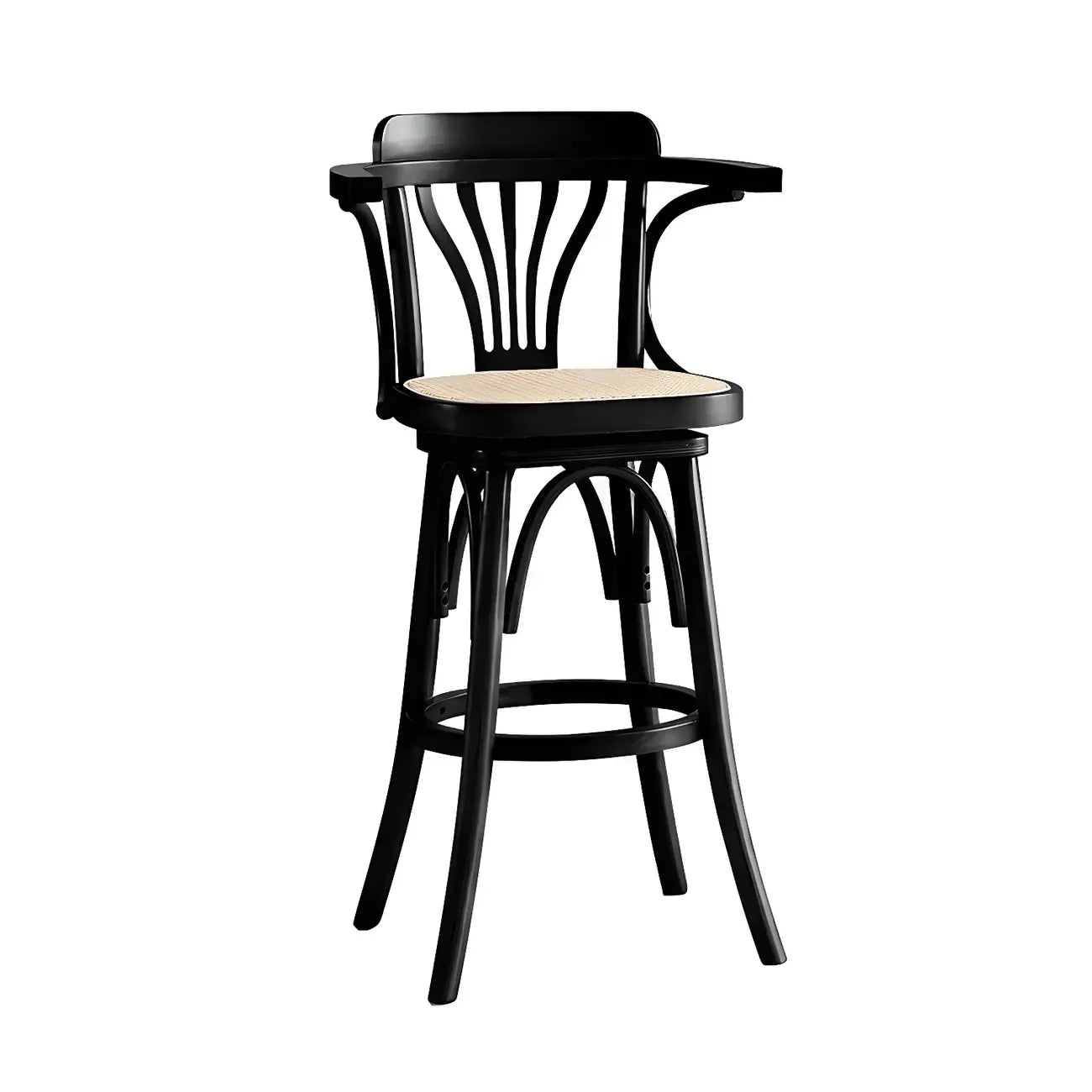 Tabouret de bar bas en rotin carré intemporel, marron/noir
