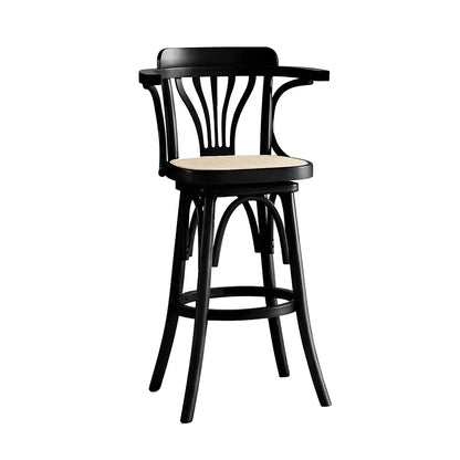 Tabouret de bar bas en rotin carré intemporel, marron/noir