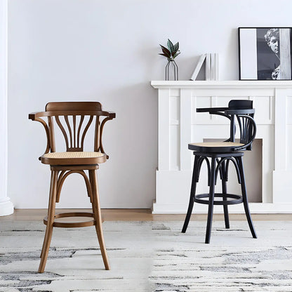 Tabouret de bar bas en rotin carré intemporel, marron/noir
