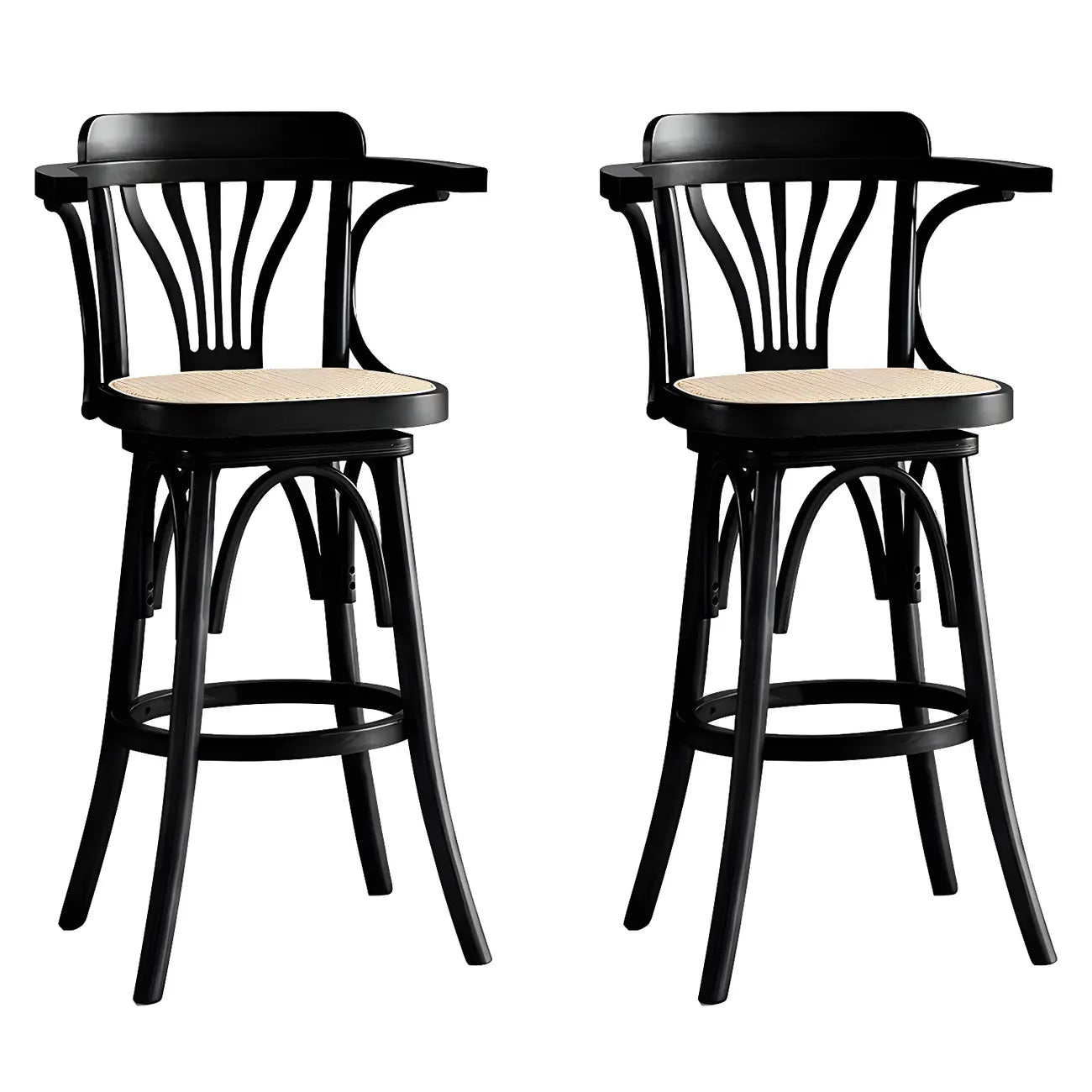 Tabouret de bar bas en rotin carré intemporel, marron/noir