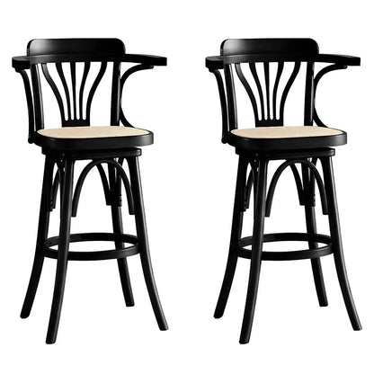 Tabouret de bar bas en rotin carré intemporel, marron/noir
