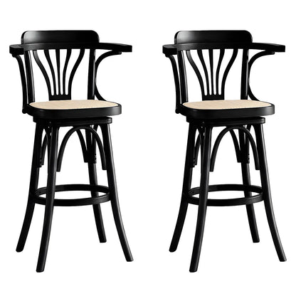 Tabouret de bar bas en rotin carré intemporel, marron/noir