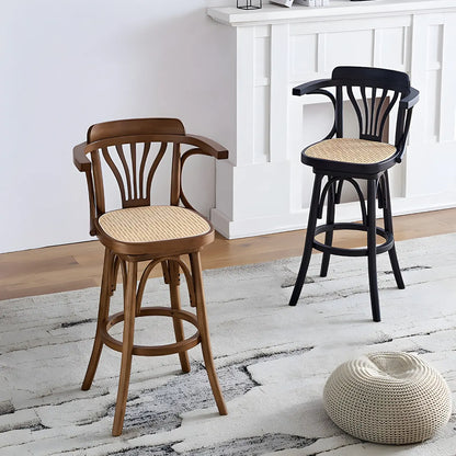 Tabouret de bar bas en rotin carré intemporel, marron/noir