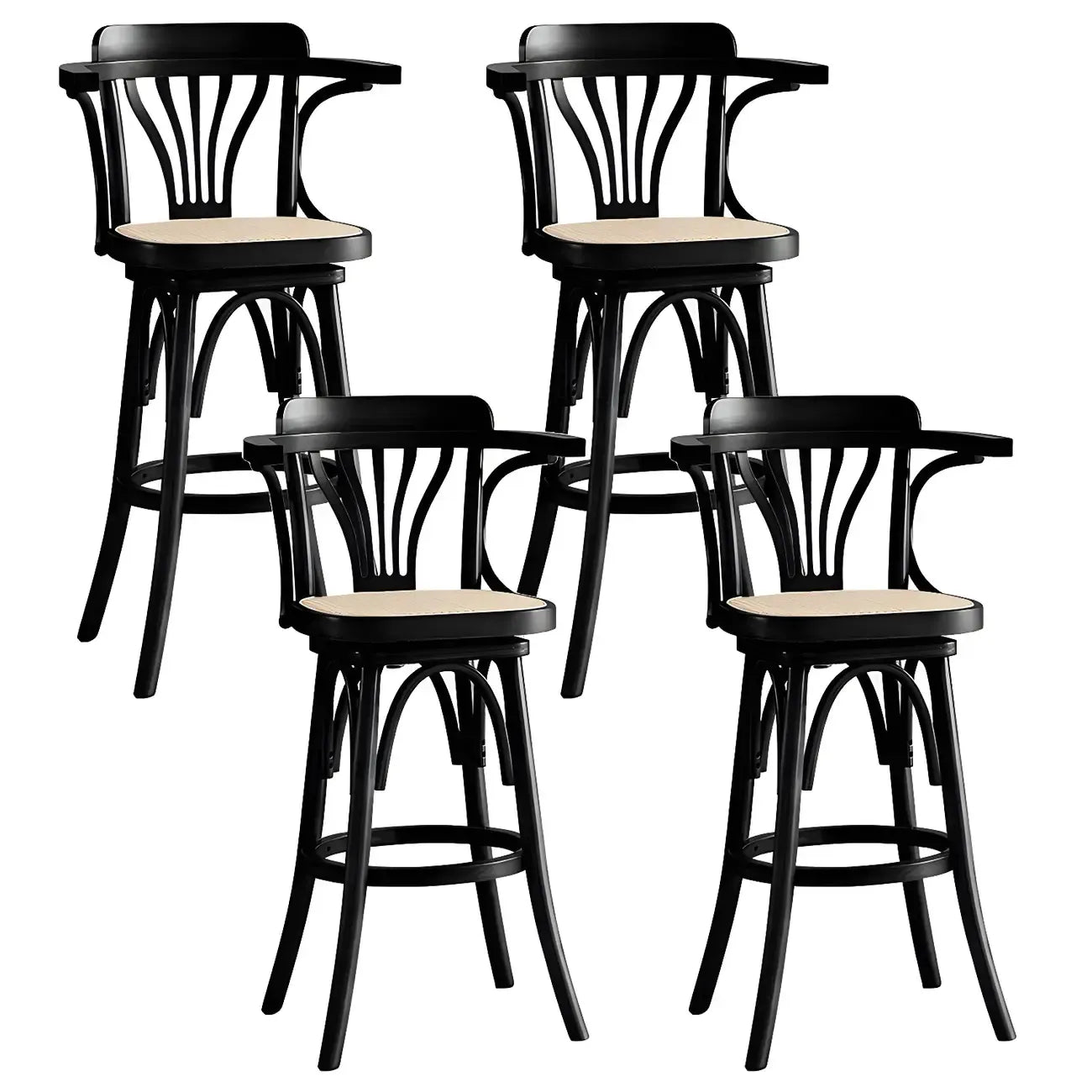 Tabouret de bar bas en rotin carré intemporel, marron/noir