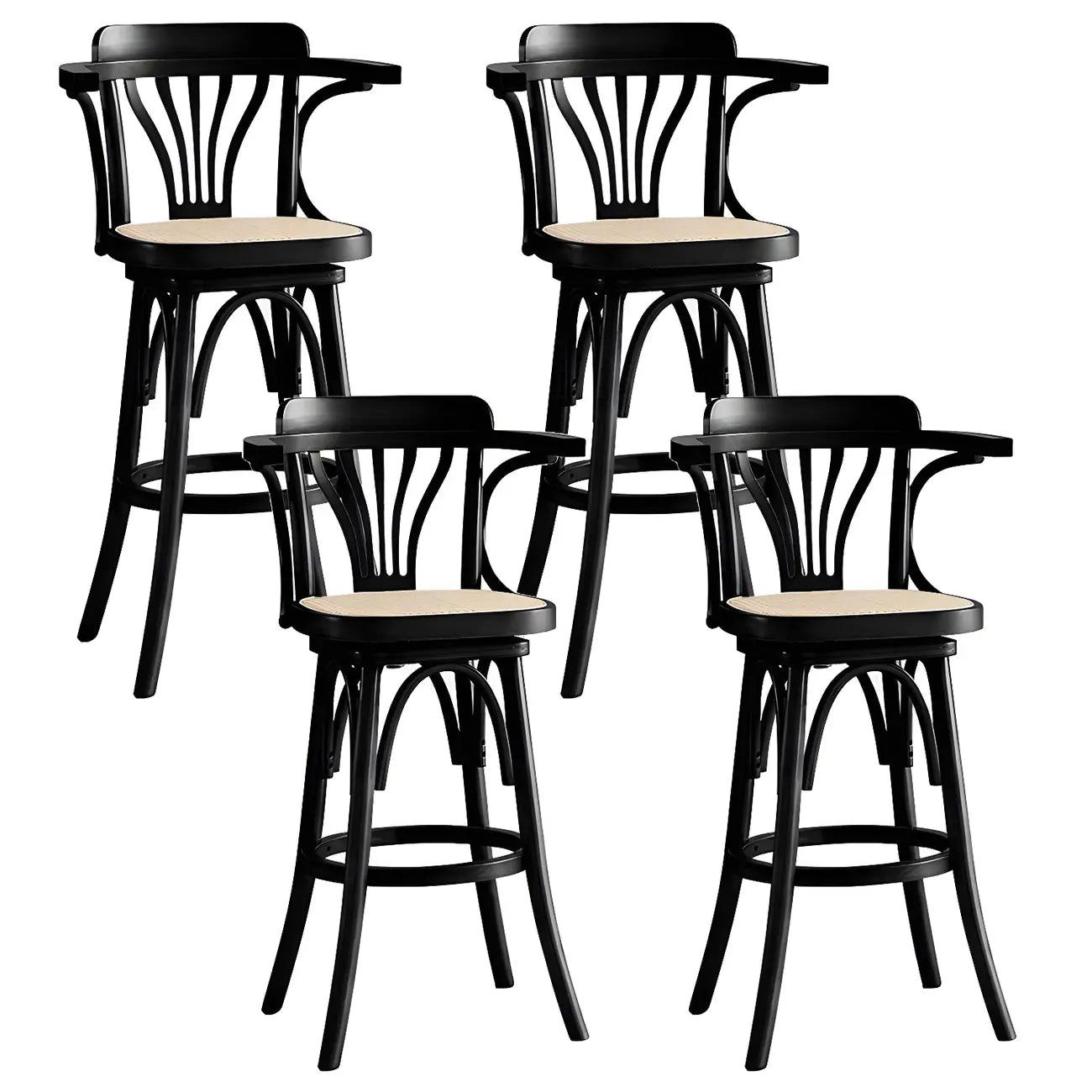 Tabouret de bar bas en rotin carré intemporel, marron/noir