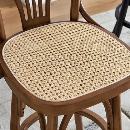 Tabouret de bar bas en rotin carré intemporel, marron/noir