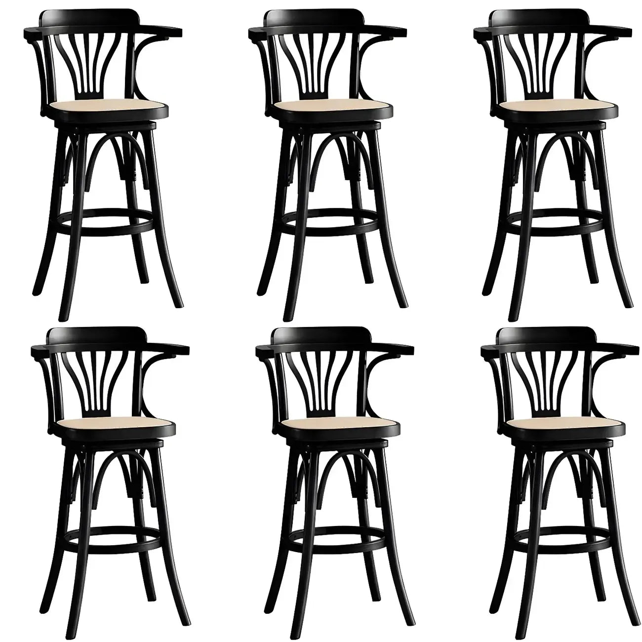 Tabouret de bar bas en rotin carré intemporel, marron/noir