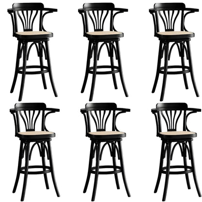 Tabouret de bar bas en rotin carré intemporel, marron/noir