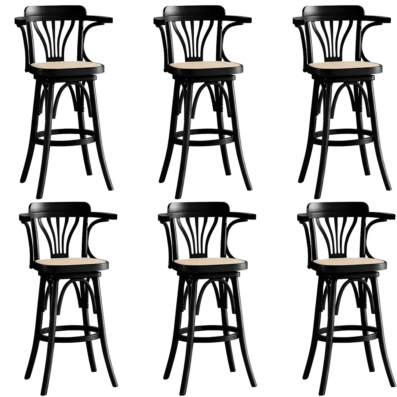 Tabouret de bar bas en rotin carré intemporel, marron/noir