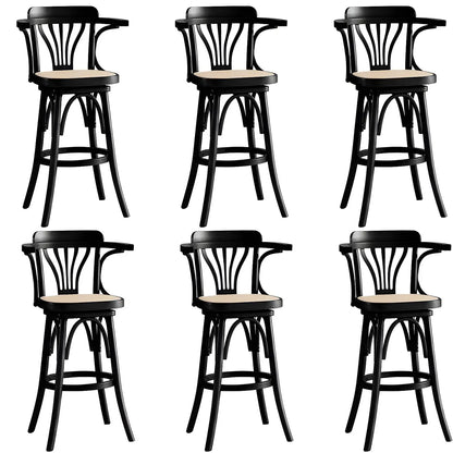 Tabouret de bar bas en rotin carré intemporel, marron/noir