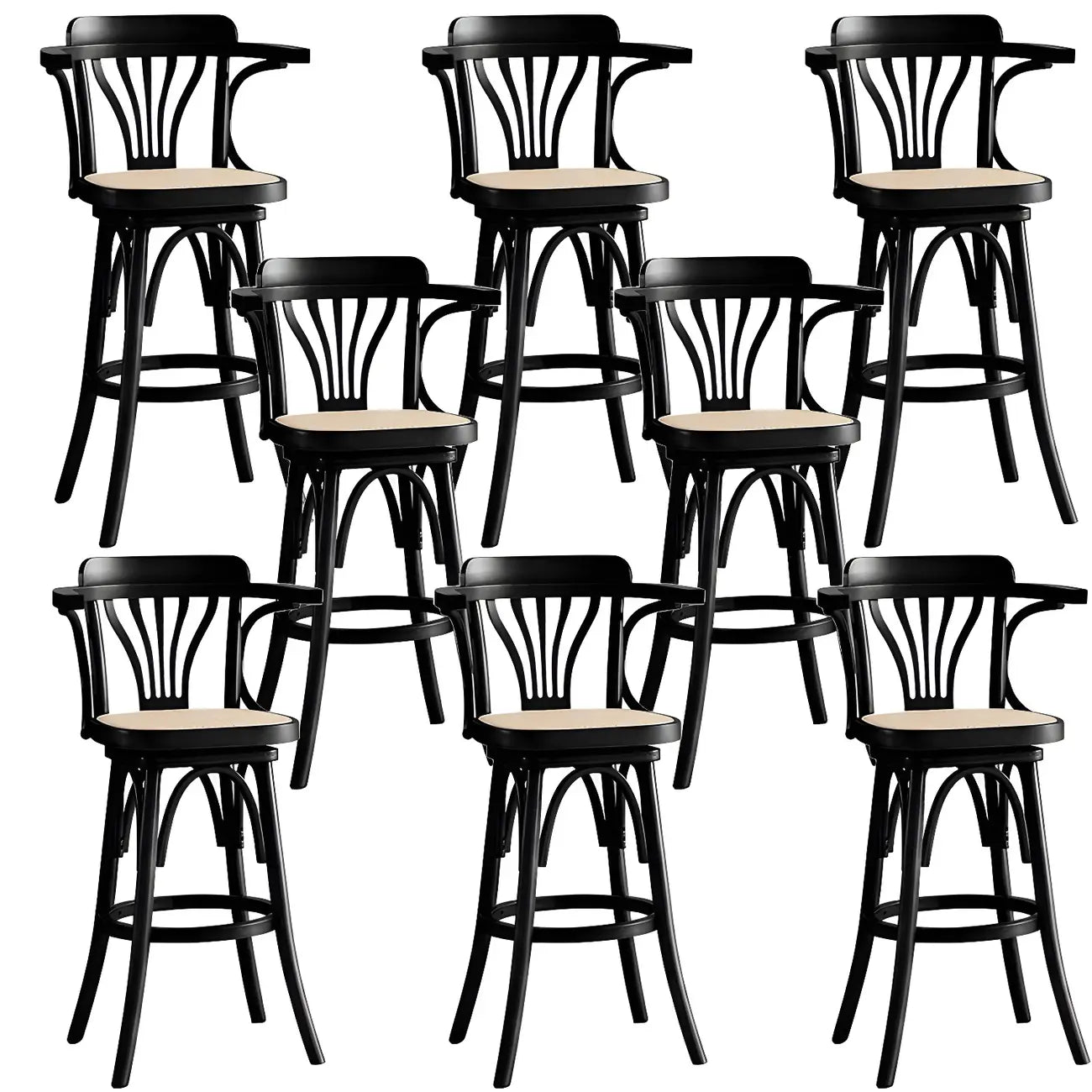 Tabouret de bar bas en rotin carré intemporel, marron/noir