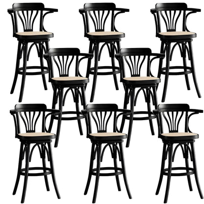 Tabouret de bar bas en rotin carré intemporel, marron/noir