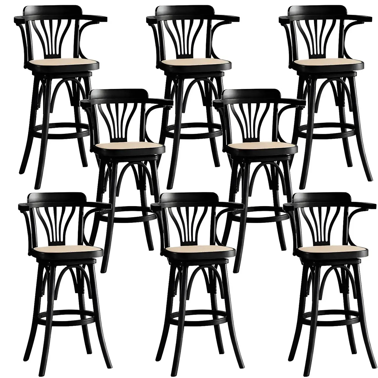 Tabouret de bar bas en rotin carré intemporel, marron/noir