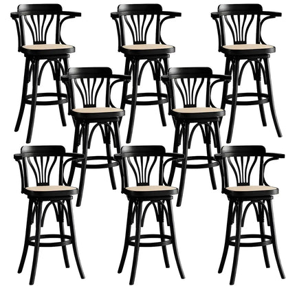 Tabouret de bar bas en rotin carré intemporel, marron/noir