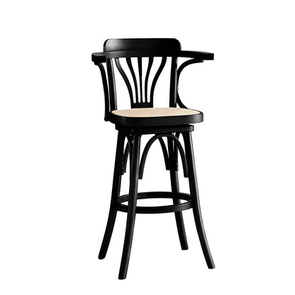 Tabouret de bar bas en rotin carré intemporel, marron/noir