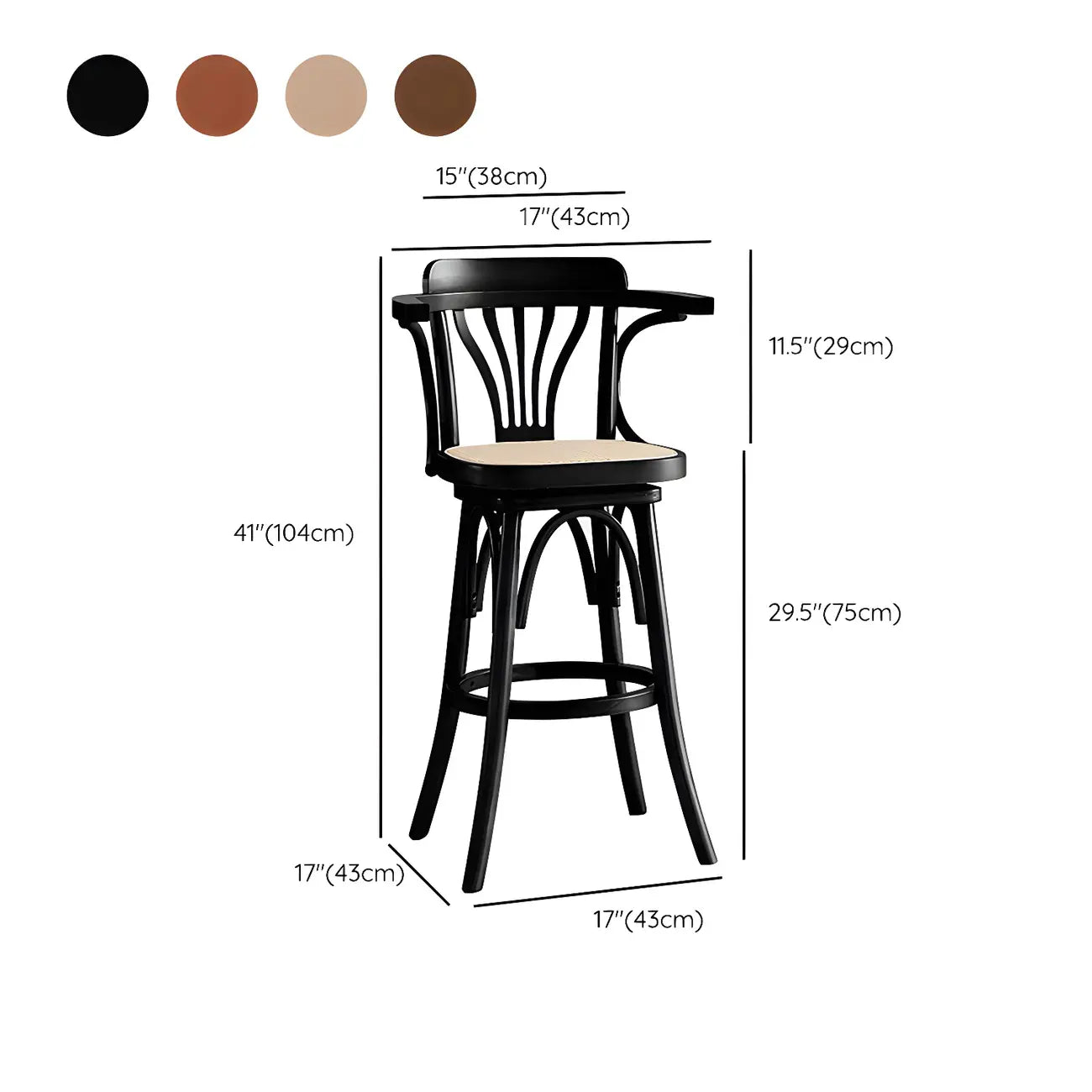 Tabouret de bar bas en rotin carré intemporel, marron/noir