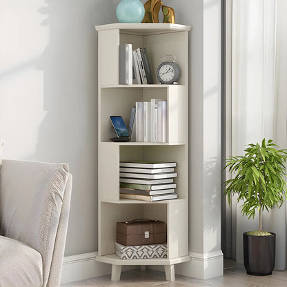 Bibliothèque d'angle simple à 5 niveaux en bois blanc/noyer