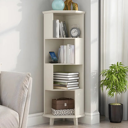 Bibliothèque d'angle simple à 5 niveaux en bois blanc/noyer