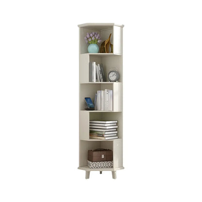 Bibliothèque d'angle simple à 5 niveaux en bois blanc/noyer