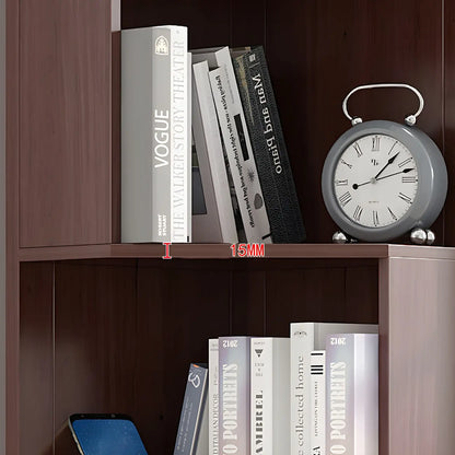 Bibliothèque d'angle simple à 5 niveaux en bois blanc/noyer