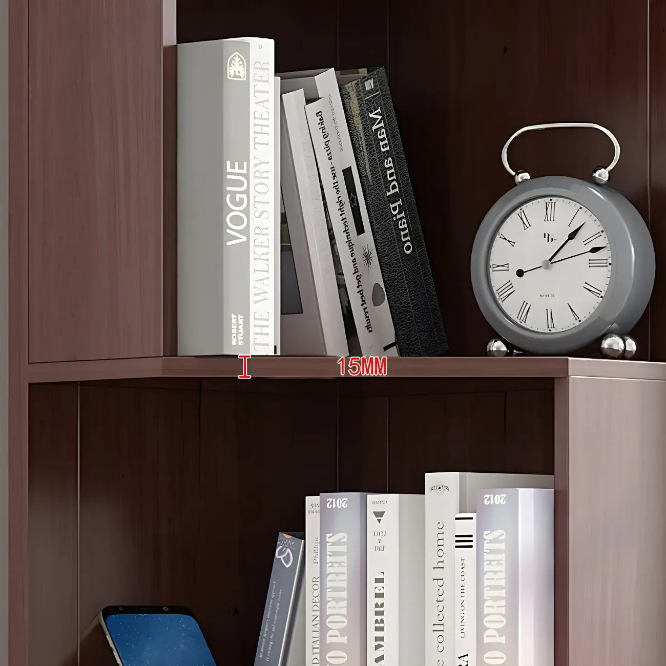 Bibliothèque d'angle simple à 5 niveaux en bois blanc/noyer